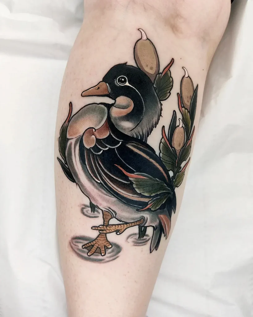 Neo traditional duck tattoo